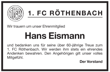 Traueranzeige von Hans Eismann von Pegnitz-Zeitung